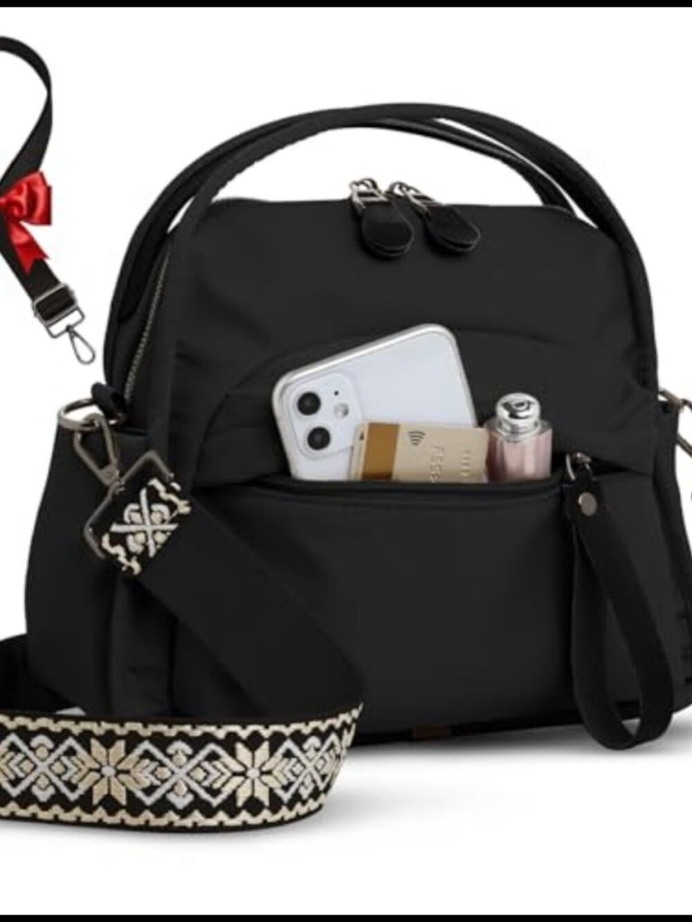 Nylon Crossbody Bag Top Handle with 2 Adjustable Straps